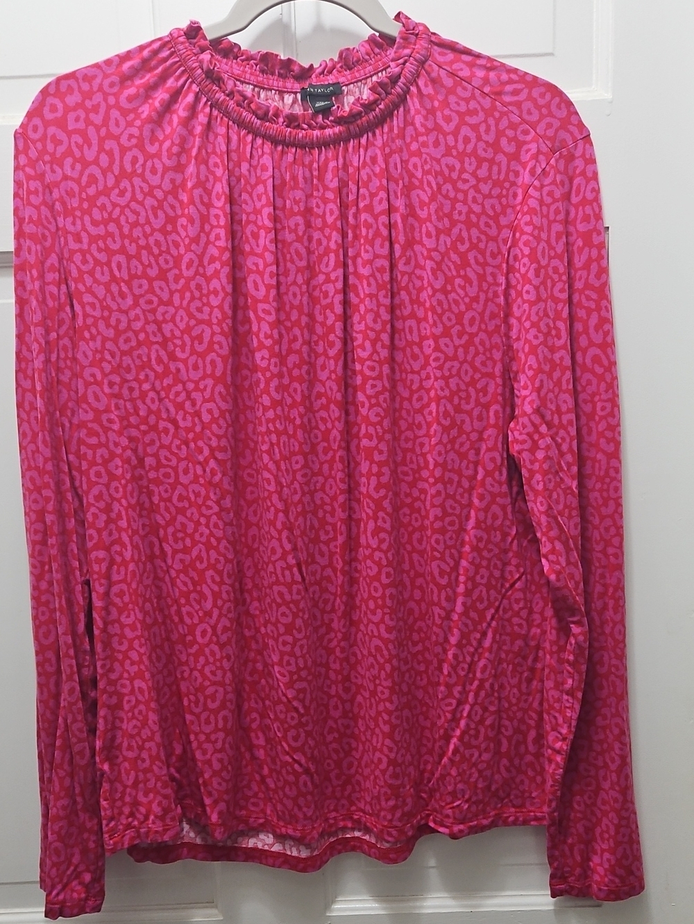 Ann Taylor Bright Pink Leopard-Print Long Sleeve Top